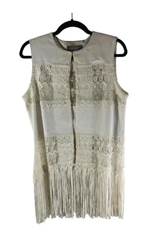 Bagatelle Collection White Sleeveless Faux Suede Lace Fringe Vest M FLAW thumbnail 1