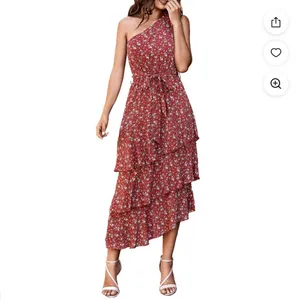 PRETTYGARDEN Summer Floral Sundress One-Shoulder Tier Ruffle Flowy Midi Boho thumbnail 6