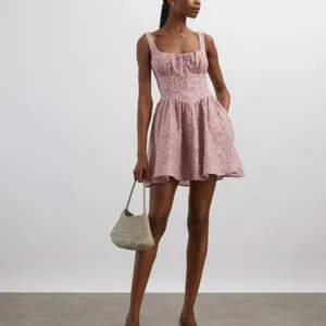 Reformation | Daria 100% Linen Basque Waist Floral Mini Dress in Rosin Pink thumbnail 2