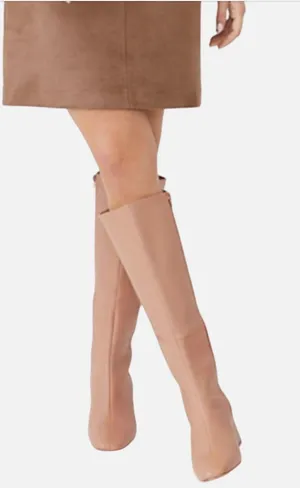 Ann Taylor Desert Sand Nude Block Leather Tall Knee High Boots Heels Booties thumbnail 1