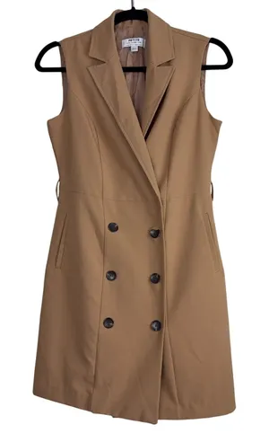 Dorothy Perkins Petite Sleeveless Blazer Dress Camel Tan Double Breasted US‎ 4 thumbnail 1