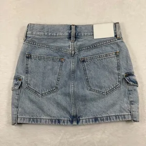 Denim Forum The 90s Mid-Rise Cargo Mini‎ Skirt Light Wash Blue Cotton Size 23 thumbnail 10