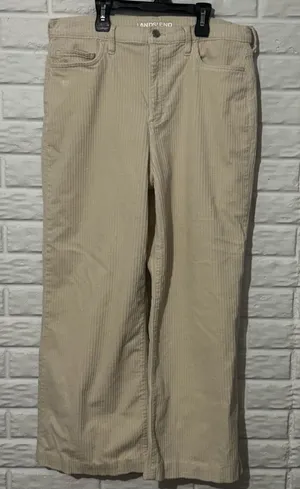 Y2K Lands' End Corduroy Baggy Wide Leg Pants Women’s 14 Cream Ivory Straight thumbnail 1