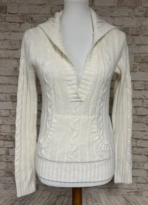 RARE VTG Y2K Aeropostale‎ Cable Knit Hooded Sweater Sz M Bella Swan Indie Mall thumbnail 1