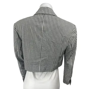 Zara Black White Gingham Check Open Long Sleeve Crop Blazer Suit Jacket Size XS thumbnail 2