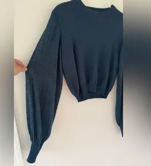Free People Let It Shine Sweater Metallic Knit Cropped Balloon Sleeves Sz Small thumbnail 4