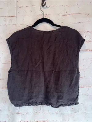 Zara Dark Gray Scoop Neck Linen Crop Tank top XS loose fit raw hem thumbnail 5