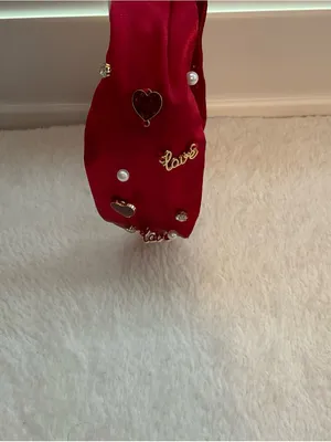 Primark Red Satin Knotted Headband with Pearl & Gold Details thumbnail 5