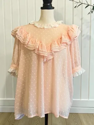 POL Pink Swiss Dot Ruffle Lace Blouse Size Large Cottagecore thumbnail 1