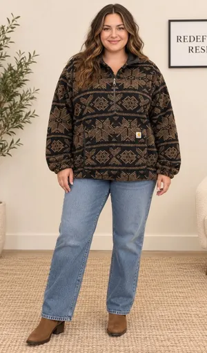 Carhartt Womens 2X Loose Fit Sherpa Fleece Quarter Zip Pullover OJ6470-W Black thumbnail 1