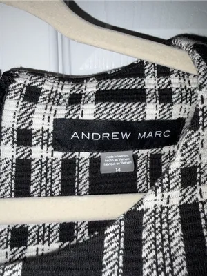 Andrew Marc Black and White Plaid Sleeveless A-Line Dress thumbnail 3