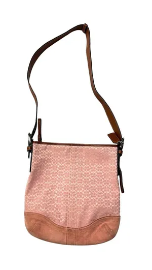 Coach Pink Signature Jacquard bag Suede Trim Leather Strap Shoulder Purse Y2K thumbnail 1