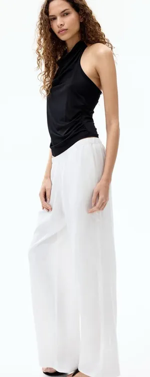 H&M White Wide-Leg Linen Pants thumbnail 1
