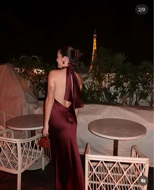 Zara maxi halter scarf satin Elegant Burgundy Brown Evening Wedding Dress thumbnail 8
