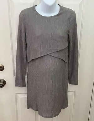 NWT - S - H&M Mama/Maternity Gray Long Sleeve Mama Nursing Dress thumbnail 2