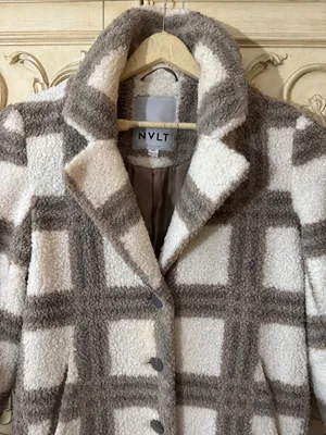 NVLT Cream and Brown Plaid Faux-Shearling Teddy Coat Size Medium thumbnail 4