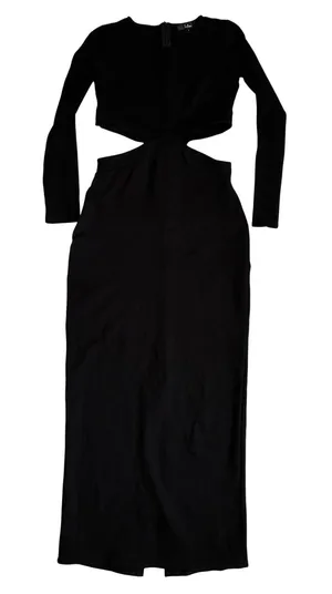 Lulus Womens S Black Cutout‎ Long Sleeve Bodycon Maxi Dress Back Slit thumbnail 1