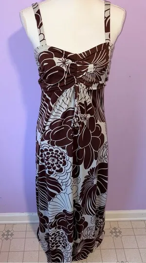 Y2K Jonathan Martin Retro Japanese Floral Maxi Babydoll Dress Women M Neutral thumbnail 1