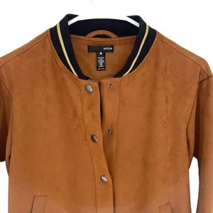 Aqua Women’s Lined Snap Button Stretchy Long Sleeve Bomber Jacket Brown Size Sma thumbnail 3