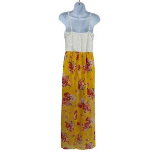 AUW Boho Floral Maxi Dress Sz L Bustier Coquette Cottage Floral Lace Chiffon thumbnail 8