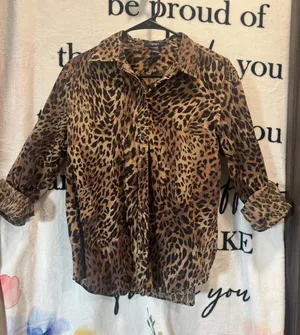Chaps Button Up Long Sleeve Blouse, Leopard Print Size L thumbnail 1