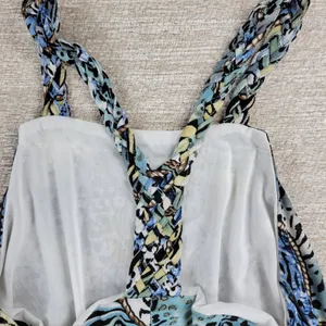 Ocean Blue Racerback Coverup Dress L Animal Print Tiger Stripe Braided Neck Boho thumbnail 3