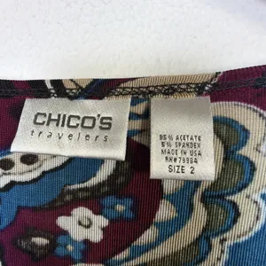 Chico's 2 Travelers Black blue large Paisley Floral Long Sleeve Blouse western thumbnail 7