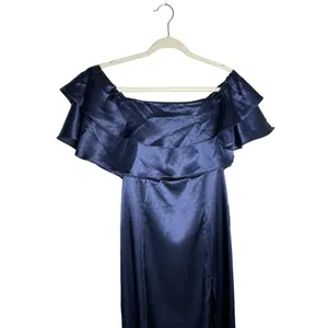 Lulus Pure Happiness Navy Blue Dress Size Small Satin Off-the-Shoulder Long New thumbnail 4