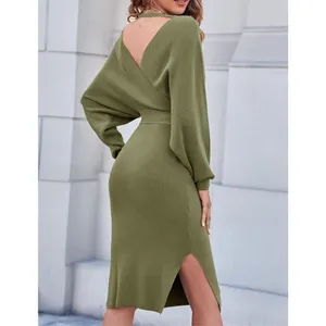 NEW Batwing Sleeve Wrap Knit Sweater Dress M NO BELT thumbnail 2