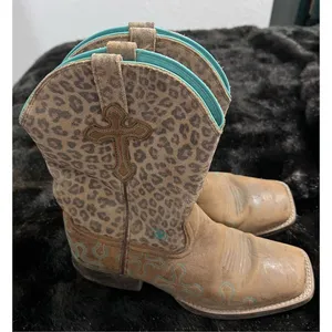 Ariat Crossroads Women Boots Sz 5.5 Brown Leather Cross Leopard Western‎ Boot thumbnail 1