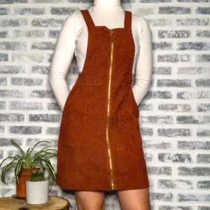 Romwe Rust Brown Corduroy Front Zip-Up Mini Overall Dress thumbnail 2