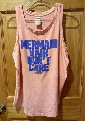 Pink Tank Top peach color “Mermaid Hair Don’t Care” Women’s L thumbnail 1