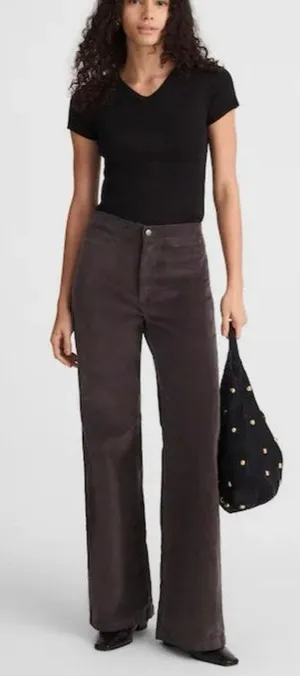 Madewell The Petite Wide-Leg Pant in Corduroy Black Coal Size 26P thumbnail 1