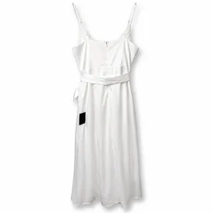 NEW Lulus Joice White Satin Tie Waist Wedding Bridal Shower Midi Dress Medium thumbnail 8