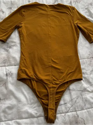 Everlane mustard tapenade Short Sleeve crewneck bodysuit, size S Supima cotton thumbnail 12