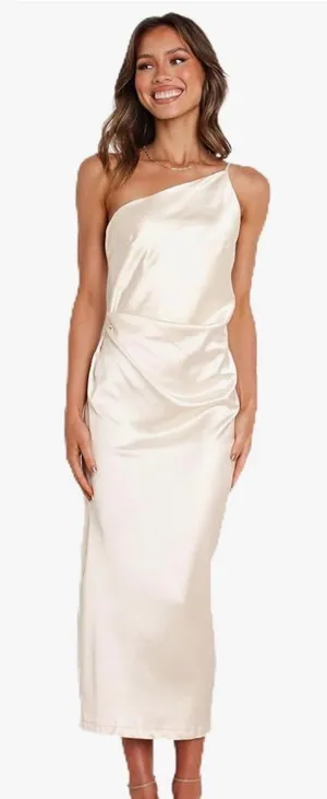 Women’s one shoulder petal and pup white dress nwt thumbnail 1