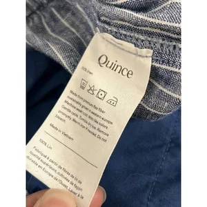 Quince Drawstring Shorts Large Blue White Striped 100% Linen Pull-On Pockets thumbnail 6