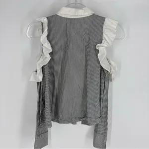BP Stripe‎ Cold Shoulder Blouse with Ruffle Detail Grey White Size XS thumbnail 3