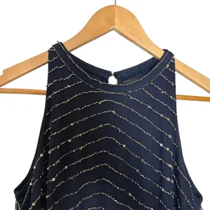Adrianna Papell Navy Blue Sleeveless Blouson Beaded Cocktail Formal Gown Size 6 thumbnail 5