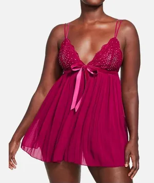Victoria's Secret Pleated Embellished Babydoll - Claret Red - Size M - 11211557 thumbnail 1