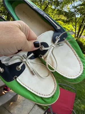 Sperry Top-Sider Vintage Leather Boat Shoes Silver Blue Green Womens Size 8 thumbnail 7
