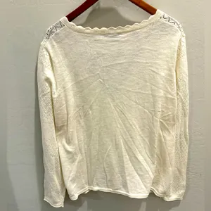 Frye Women's 100% Cotton Ivory Pointelle Button Down Lightweight Cardigan thumbnail 2