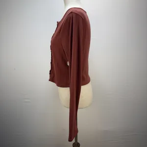 Free People Free-est Monica Shorts Cardigan Set Size M Brick Red Ribbed‎ Knit thumbnail 5