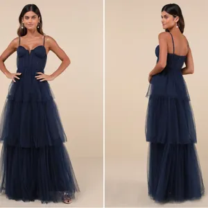 LULU's Prom Wedding Boho Sexy Elegant Tiered Ruffles Tulle Chic Boho Maxi Dress thumbnail 5