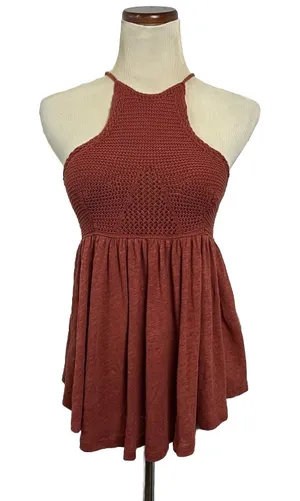 Free People Road Trip Tank Top Womens XS Brown Crochet‎ Halter Open Back Peplum thumbnail 1
