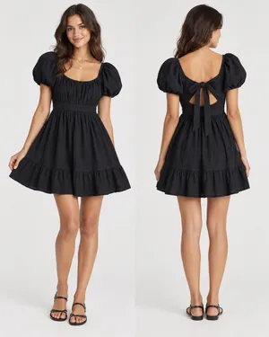 Hesperus Black Puff Sleeve Open Back Mini Dress Size S thumbnail 2