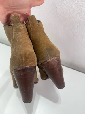 Frye Madeline High Heel Short Ankle Boots Women 8.5M Suede Zip Tan Boho Cowgirl thumbnail 4