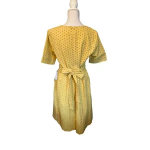 Orange Creek Los Angeles Dress Womens L NEW Yellow Black Polka Dot Modest thumbnail 4