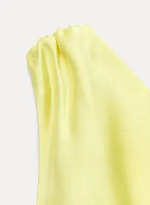 Zara maxi dress satin effect formal wedding asymmetrical lemon yellow wedding thumbnail 11