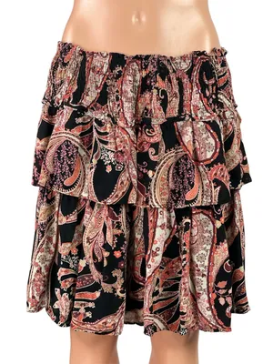 Anthropologie Myla Ruffled Boho High Waist Paisley Tiered A Line Mini Skirt Sz L thumbnail 1
